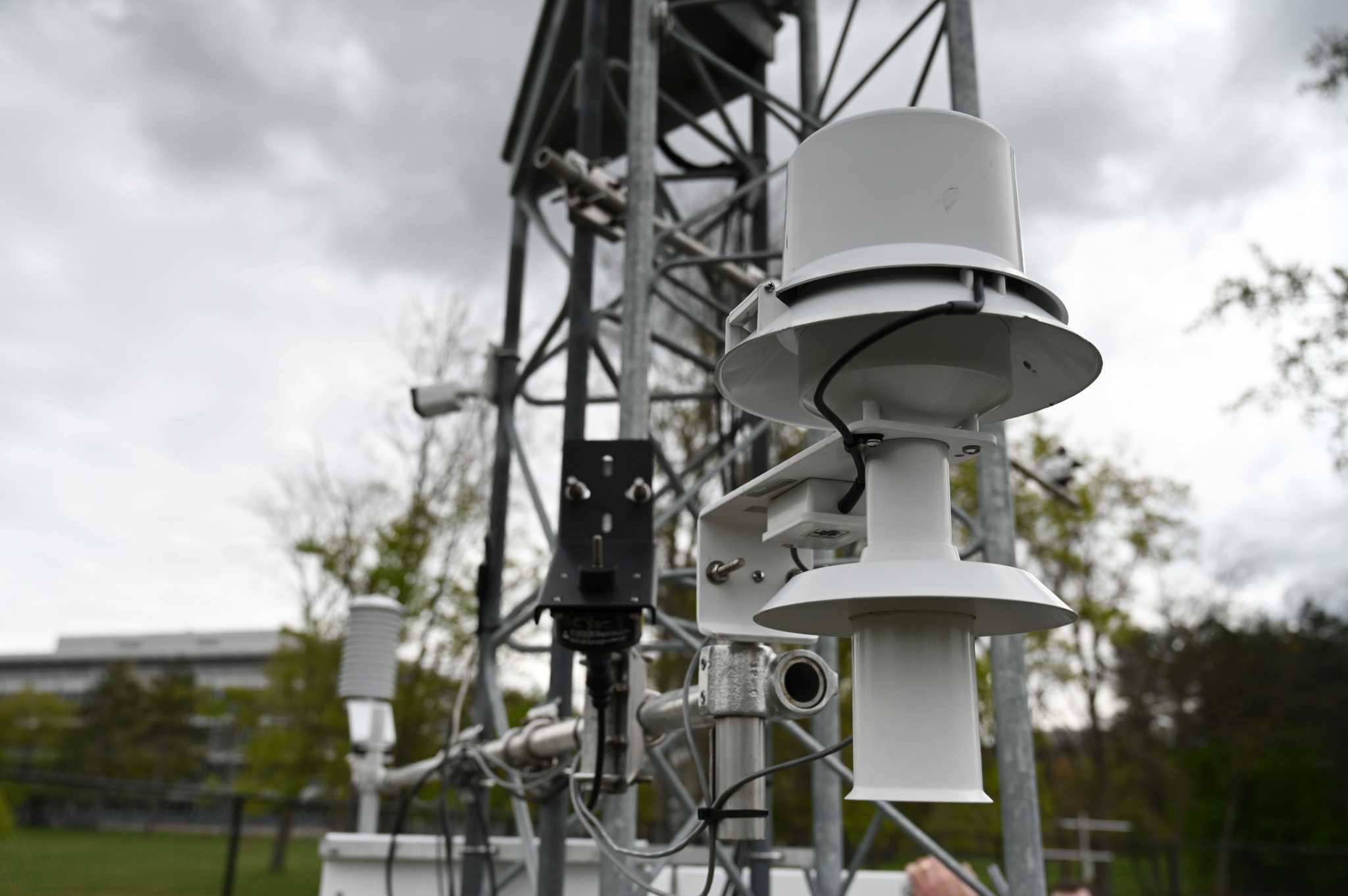 NYS Mesonet weather station sensors collect data at the State University of New York at Albany on May 5, 2023, in Albany, N.Y. (Will Waldron / Times Union)