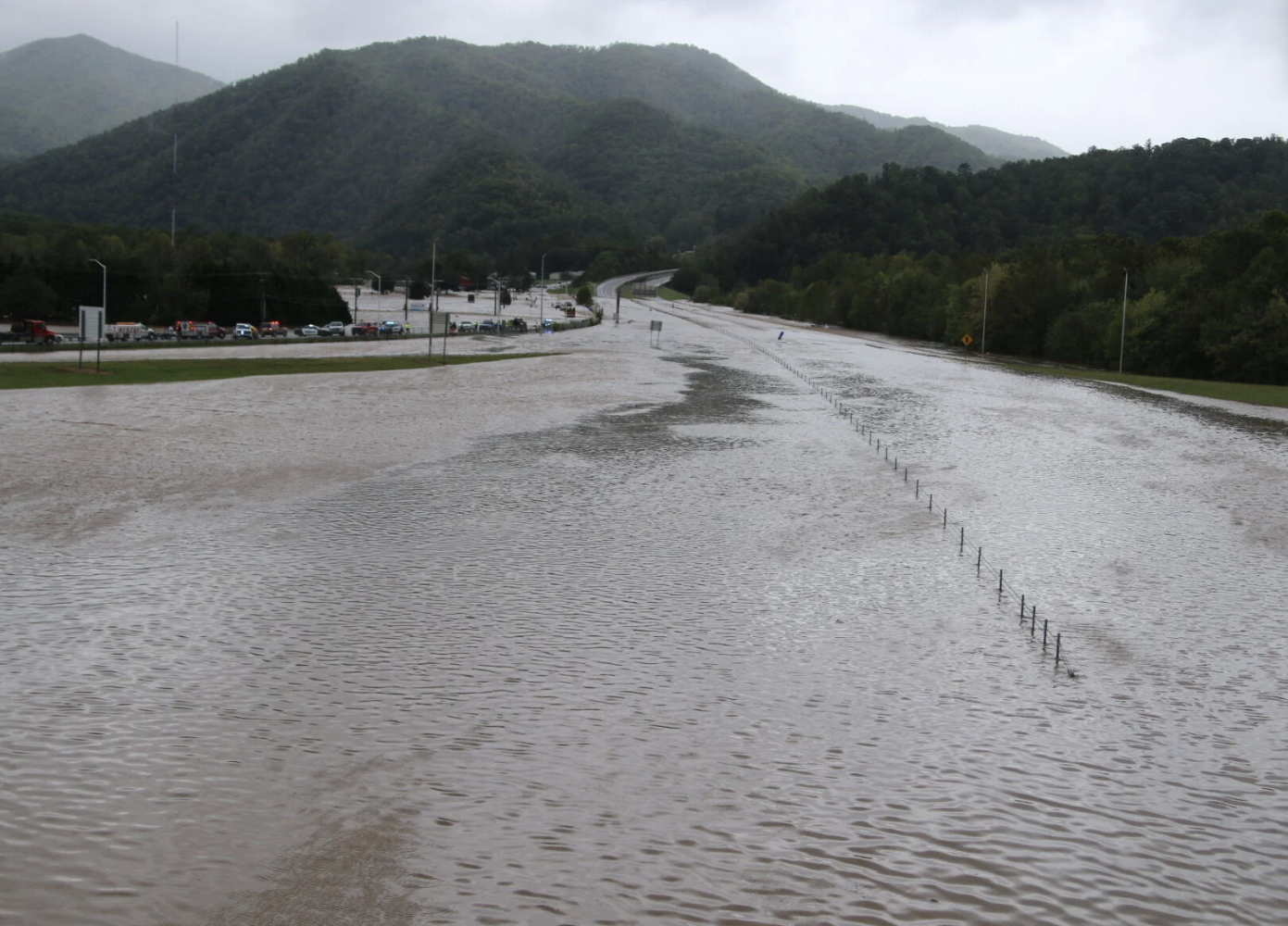 An interstate is covered by floodwaters